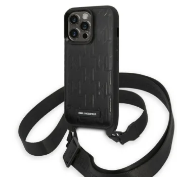 Чехол Karl Lagerfeld для iPhone 14 Pro с ремешком Monogram Plaque Logo Черный