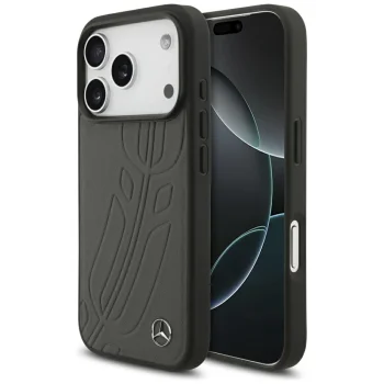 Чехол Mercedes Leather Large Laurel Leave MagSafe для iPhone 17 Pro антрацит