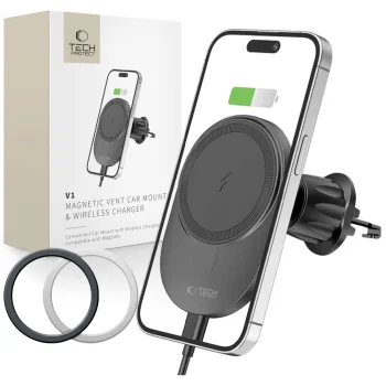 Автомобильный держатель Tech-Protect MM15W-V1 MagSafe с зарядкой 15W, Черный