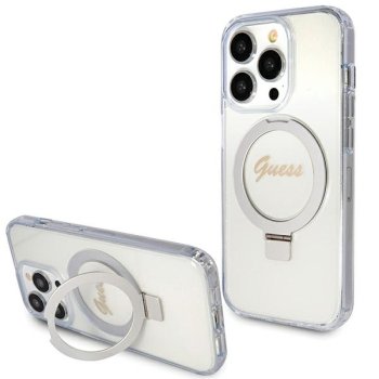 Guess Ring Stand Script Glitter MagSafe apvalks iPhone 15 Pro Max - caurspīdīgs | case for transparent