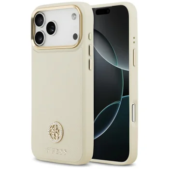 Чехол Guess Grained Strass Logo MagSafe для iPhone 17 Pro Max, бежевый