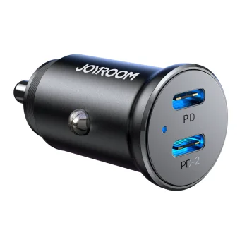 Joyroom JR-CCN06 metāla mini auto lādētājs 30W 2x USB-C, melns