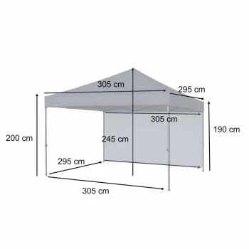 LUARO Garden Pavilion 3x3 m, 3 Walls, Black