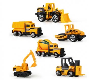 Bērnu Rotaļu Būvmašīnu Komplekts Traktors Ekskavators 6 gab. | Kids Toy Set Construction Vehicles Tractor Excavator