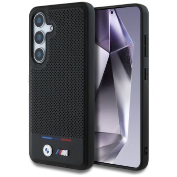 Чехол BMW Leather Tricolor Stripe MagSafe для Samsung Galaxy S25 Черный