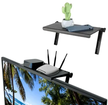 Regulējams plaukts televizoram vai monitoram, 32,5 x 16 cm, melns