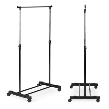 Regulējams drēbju statīvs uz riteņiem ar plauktu ModernHome