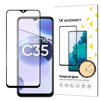 Wozinsky aizsargstikls Realme C35 viedtālrunim, Full Glue 9H ar melnu rāmi