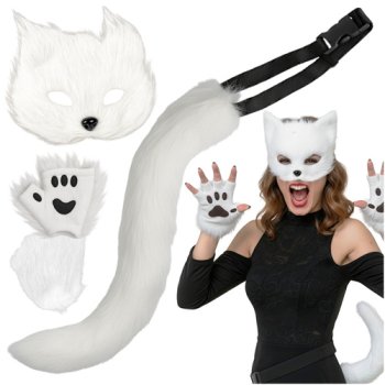 Cosplay Cat Costume Set with Tail and Mask 4pcs Ruhhy 26249, white