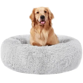 Soft Plush Pet Bed for Dogs and Cats, 100 cm, Light Grey
