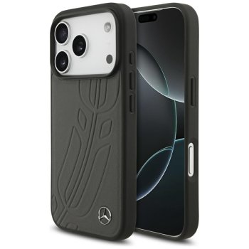 Mercedes ādas Maciņš ar Lielu Laurel Leave MagSafe priekš iPhone 17 Pro - Melns un Pelēks | Leather Large Phone...