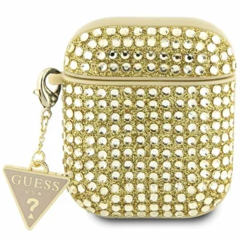 Guess AirPods 1 / 2 maciņš Rhinestone Triangle Charm, zelta