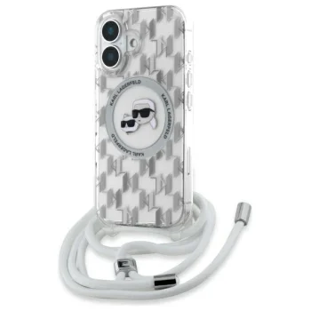 Чехол Karl Lagerfeld для iPhone 16 IML Crossbody Monogram Karl & Choupette, прозрачный