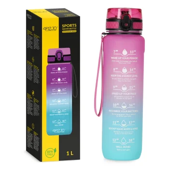 4FIZJO Motivational Tritan Water Bottle 1 L, Blue-Pink