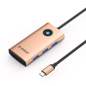 Orico PW11 dokstacija 6in1 USB-C HDMI 4K 30Hz RJ45 2.5G PD 100W 3x USB 3.0, rozā zelta