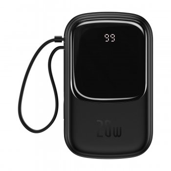 Baseus Q pow Digital Display Power Bank 20000mAh, IP, USB, USB-C, 20W (With Lightning Cable) Black