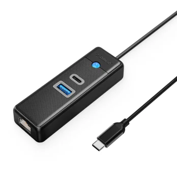 Orico PWCUR-C3 3-portu USB centrmezgls (USB-A 3.0, USB-C 3.0, RJ45), 0.5m, melns
