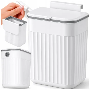 Hanging Trash Can with Lid, 11L, White