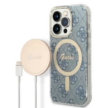 Apple iPhone 14 Pro 6.1" Guess 4G Print MagSafe Case Cover (GUBPP14LH4EACSB) + Charger, Blue | Чехол Кейс...