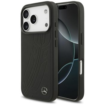 Mercedes iPhone 17 Pro Case Leather Large Laurel Leave MagSafe, Black