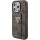 Guess iPhone 15 Pro vāciņš Grip Stand 4G Triangle Strass, brūns