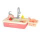 Kids sink with accessories, running water, kettle, induction hob, XXL, pink