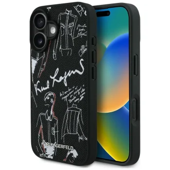 Karl Lagerfeld Grained Pattern & Logo MagSafe Case for iPhone 16 - Black