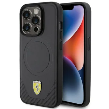 Ferrari iPhone 15 Pro vāciņš Carbon Metal Logo MagSafe, melns