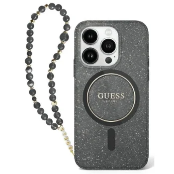 Guess IML Glitter With Pearl Strap MagSafe apvalks iPhone 16 Pro - melns | case for black