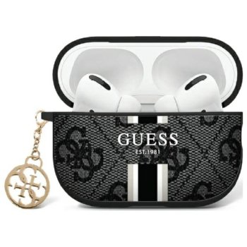 Guess AirPods 1 / 2 maciņš 4G Printed Stripes Charm, melns