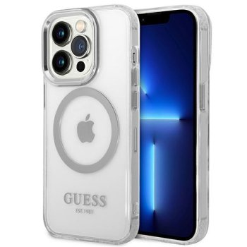 Guess Metal Outline MagSafe iPhone 14 Pro vāciņš - Sudraba