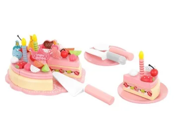 Bērnu Spēļu Rotaļu Koka Dzimšanas Dienas Kūka Torte ar Piederumiem, 48 gab. | Kids Toy Wooden Birthday Party Cake