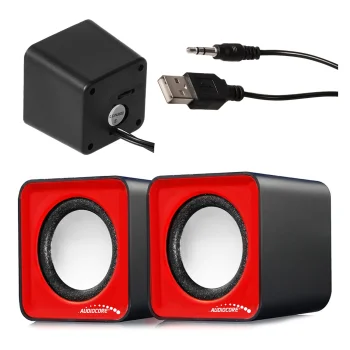 Datora skaļruņi Audiocore AC870 R 6W USB 3.5mm, sarkani ar melnu