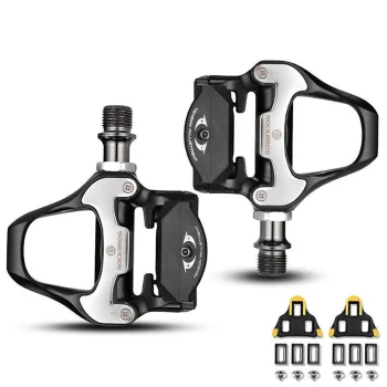 Rockbros LP-RD2BK Shimano SPD-SL šosejas pedāļi ar klučiem, melni/sudraba