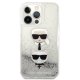 Karl Lagerfeld iPhone 13 Pro Max vāciņš Liquid Glitter Karl & Choupette, sudraba
