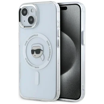 Karl Lagerfeld IML Metal Karl Head MagSafe Case for iPhone 15 Plus, White