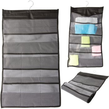 Divpusējs iekaramais apakšveļas organizators skapim, 22 kabatas, melns