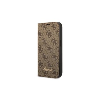 Guess iPhone 14 Wallet Case 4G Vintage Gold Logo, Brown