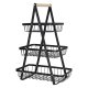 Three-Tier Fruit and Vegetable Basket, Metal and Wood, Black