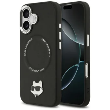 Karl Lagerfeld iPhone 17 vāciņš Choupette Pin MagSafe, melns