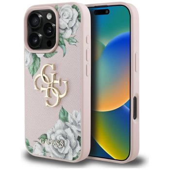 Guess iPhone 16 Pro Max Case Grained Roses Big 4G Logo, Pink