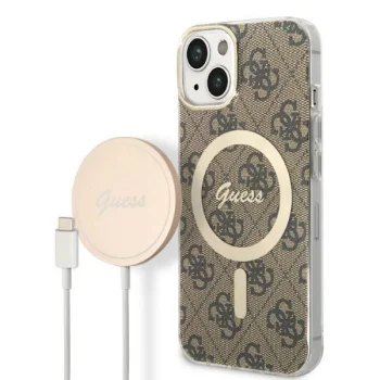 Apple iPhone 14 Plus 6.7" Guess 4G Print MagSafe Case Cover (GUBPP14MH4EACSW) + Charger, Brown | Telefona Maciņš...