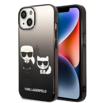 Karl Lagerfeld Ikonik Karl & Choupette Case for iPhone 14, Black Gradient