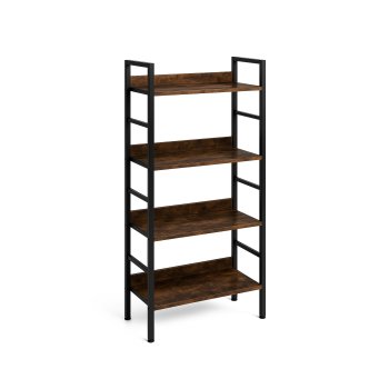 Industrial 4-Tier Bookshelf, Tall Metal and Wood Shelving Unit, 126 cm