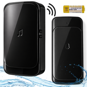 Wireless Doorbell, 300m Range, LED, Waterproof, Black
