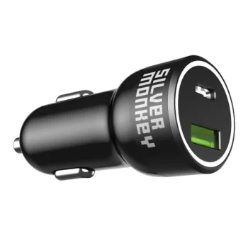 Silver Monkey SMA078 automašīnas lādētājs 1xUSB-C 1xUSB-A 45W PD QC - melns | Phone Car Charger