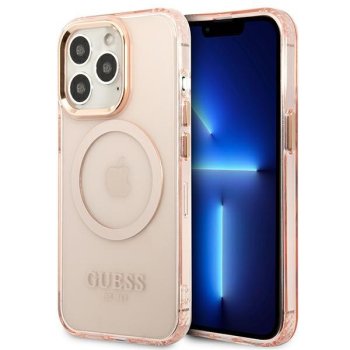 Guess Gold Outline Translucent MagSafe vāciņš iPhone 13 Pro Max - rozā