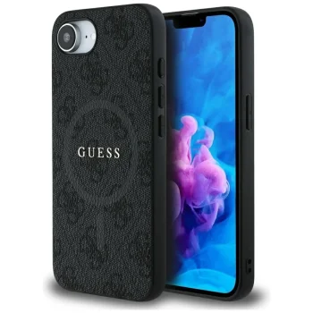 Guess PU Leather 4G Colored Ring MagSafe vāciņš priekš iPhone 16e, melns