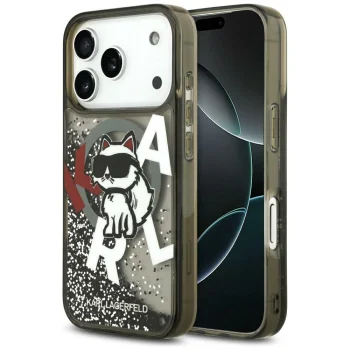 Karl Lagerfeld Liquid Glitter Choupette Logo MagSafe maciņš iPhone 17 Pro Max - Melns | Phone Case Cover Black