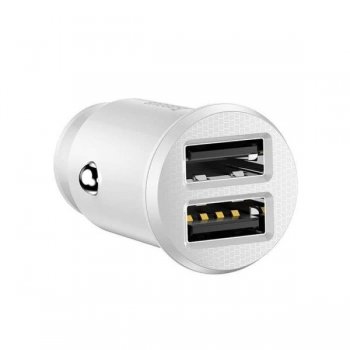 Baseus Grain Car Charger 2x USB 5V 3.1A, White | Automašīnas Telefona Uzlādes Ierīce